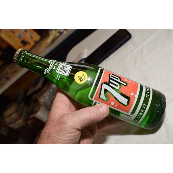 Full Vintage 7-up Glass Soda Bottle