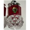 Image 2 : Red glass bell, Waskesiu salt & pepper set, rose perfume bottle and glass egg