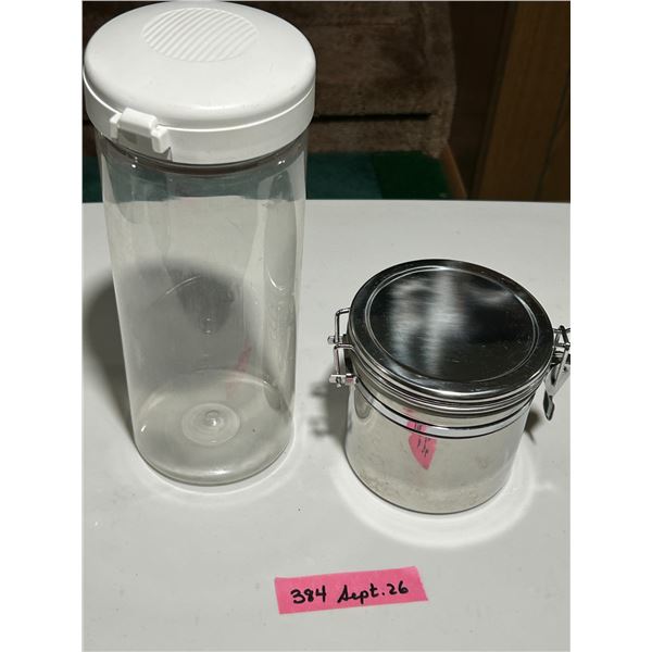 Plastic and stainless steel storage jars