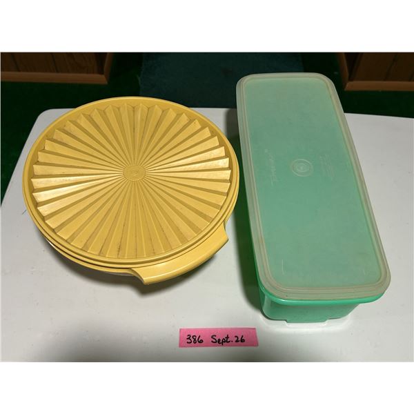 Vintage Tupperware vegetable keeper and Servalier salad bowl