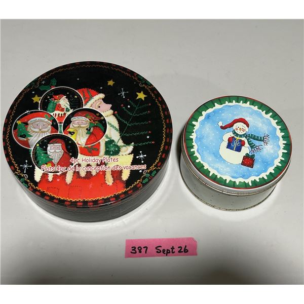 Christmas tin and set of Santa plates