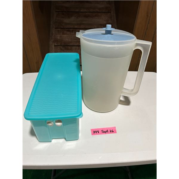 Tupperware pitcher (large) and FridgeSmart vegetable container