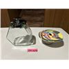 Image 1 : Clear candy dish and “fish” vase with flower arranger insert