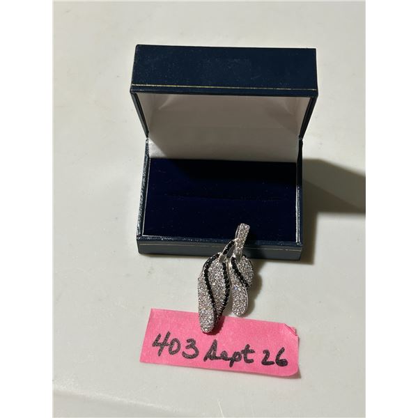 Striking silver pendant with rhinestones, black accents, marked S925