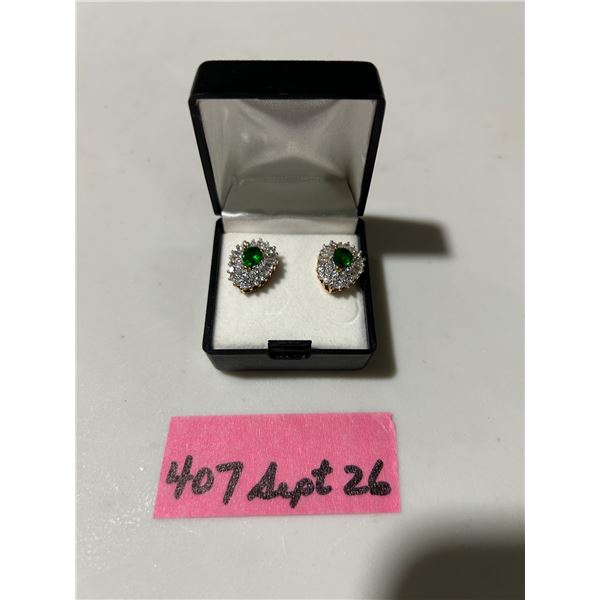 Synthetic emerald and CZ earrings
