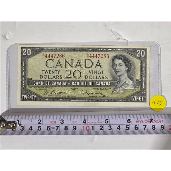 1954 Canada Twenty-Dollar Bank Note - Beattie/Rasminsky.  AU
