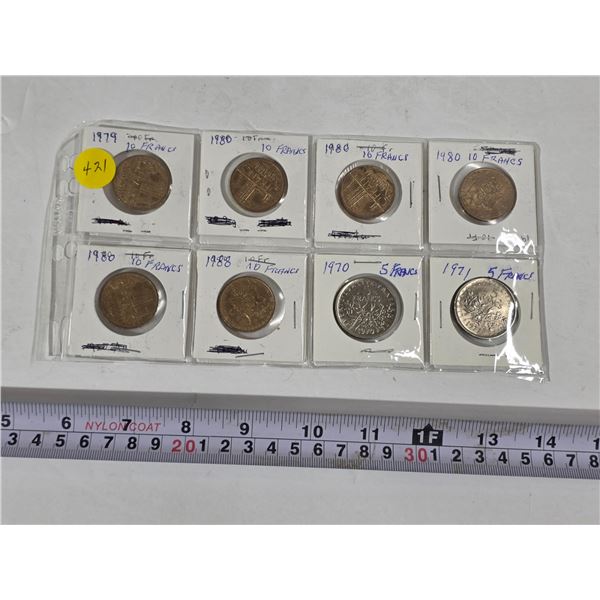 (8) Republic Francaise Five- & Ten-Franc Coins, 1970’s-1980