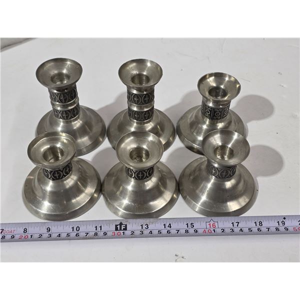 (6) Pewter Candle Stick Holders, 3” & 4”
