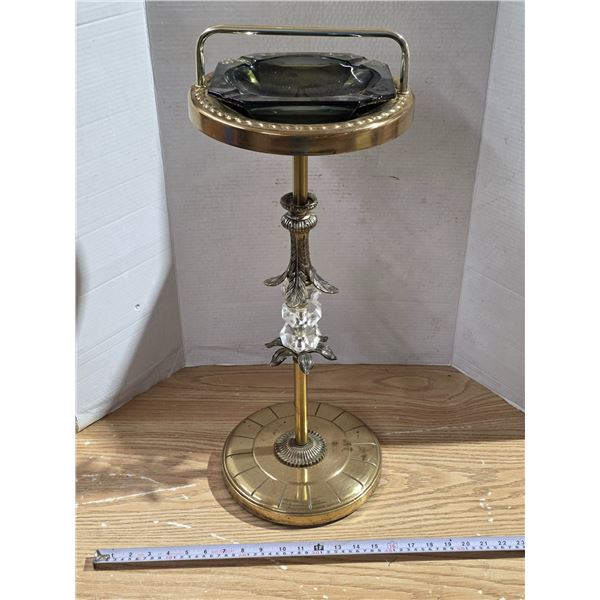 Floor Ashtray Brass with Pearl Design Retro 24'' Tall with Glass Insert