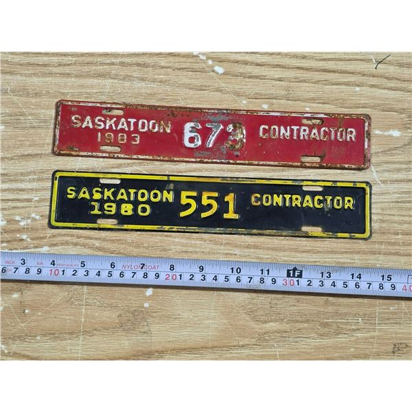(2) 1980's Saskatoon Contractor Plates