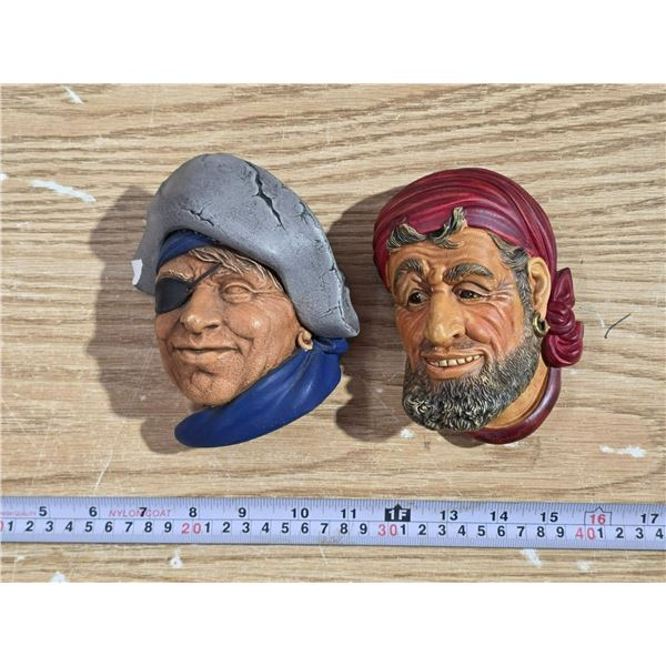(2) Chalkware Heads (1) Stamded (Corsair) No Chips or Paint Lose