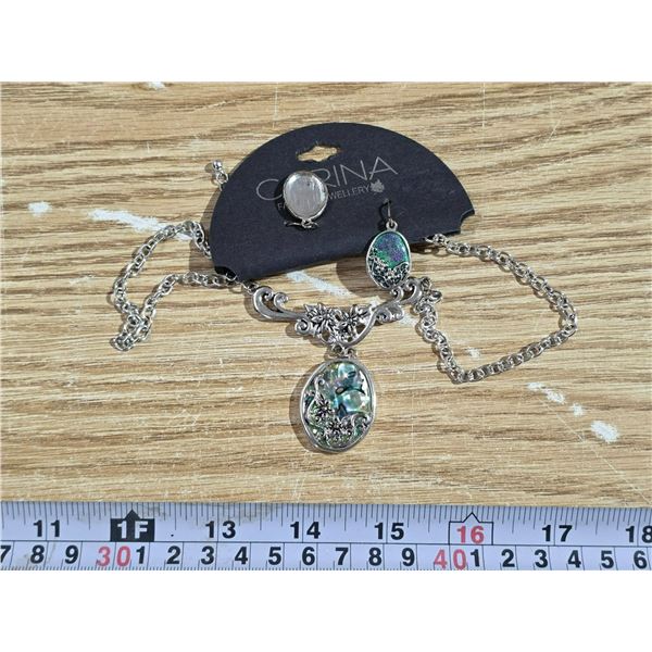 Carina Earrings and necklace, Set Sliver Tone Misc