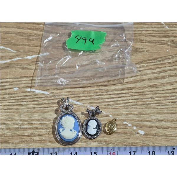 (2) Cameo Pendants, (1) Cameo Brooch