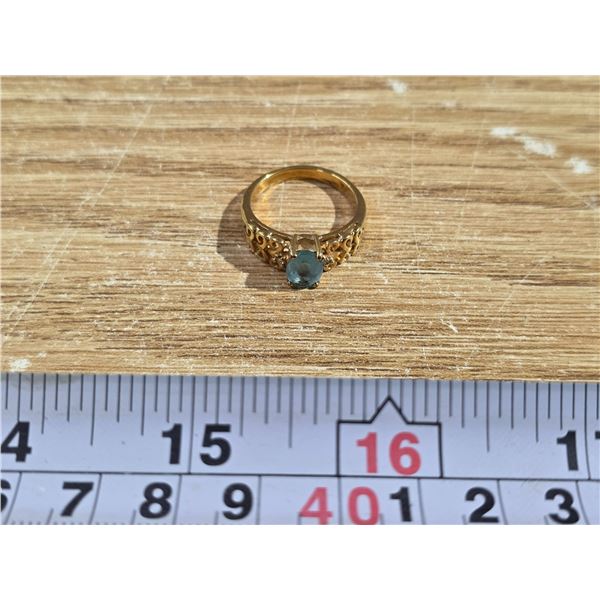 Gold Colored Ring Lito Blue Stone Stamp