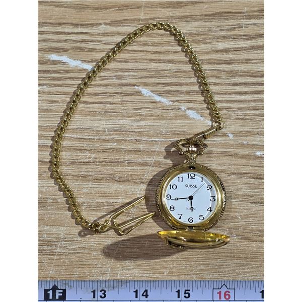 Suisse Gold Colored Pocket Watch (Not Working) with Chain