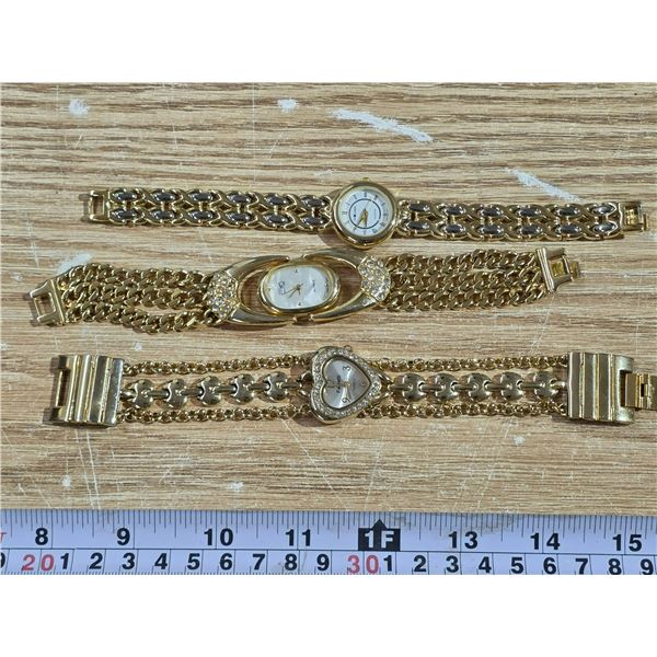 (3) Gold Colored Watches (1) Heart Shape