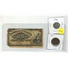 Image 1 : 1900 Dominion of Canada 25 Cents Shinplaster, 1901 Canada Large One Cent and 1950 Canada 5 Cents.