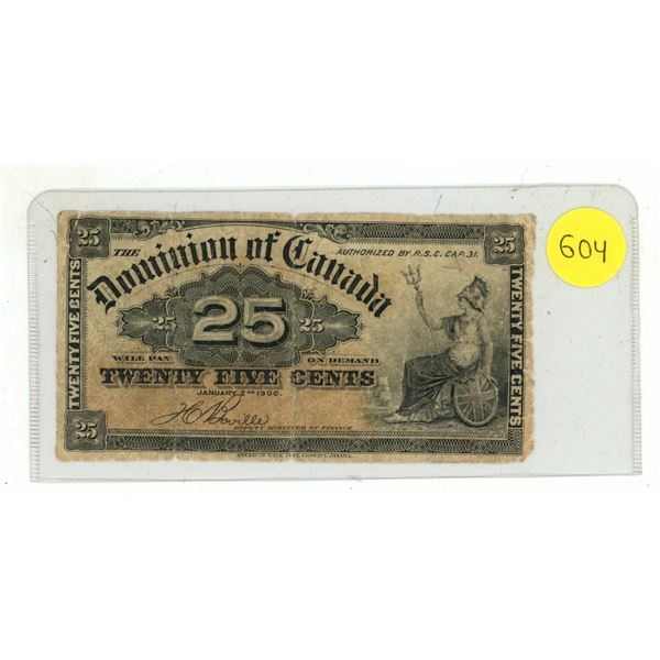 1900 Dominion of Canada 25 Cents Shinplaster.