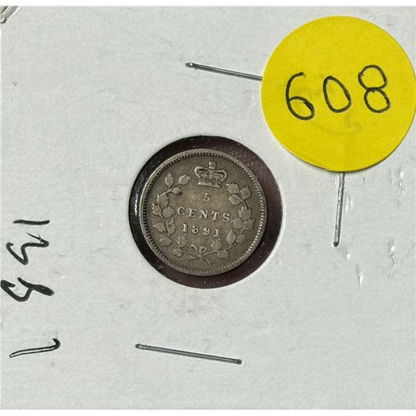 1891 Canada Silver 5 Cents.