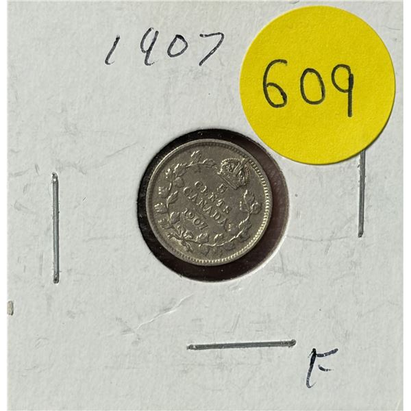 1907 Canada Silver 5 Cents.
