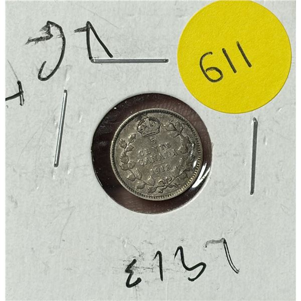 1913 Canada Silver 5 Cents.