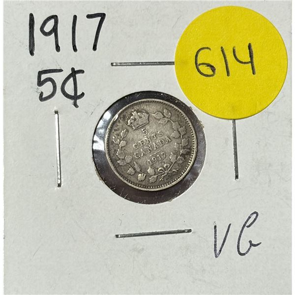 1917 Canada Silver 5 Cents.