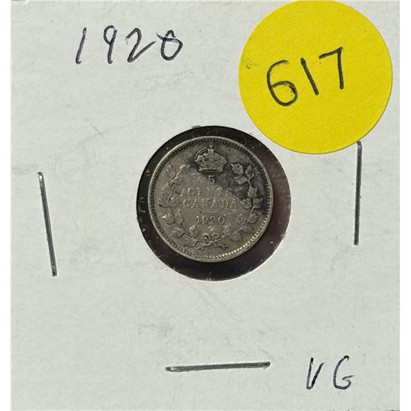 1920 Canada Silver 5 Cents.