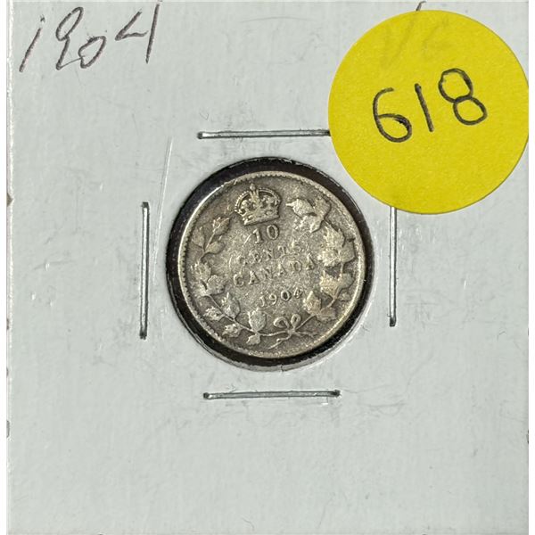 1904 Canada Silver 10 Cents.