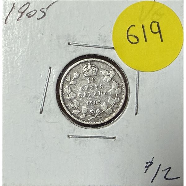 1905 Canada Silver 10 Cents.