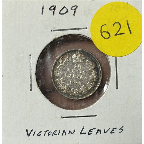 1909 Canada Silver 10 Cents.