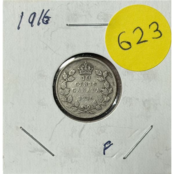 1916 Canada Silver 10 Cents.