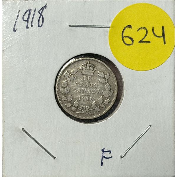 1918 Canada Silver 10 Cents.