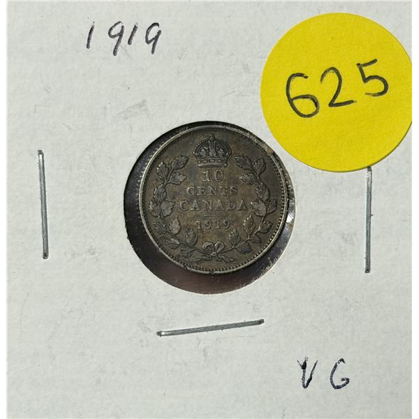 1919 Canada Silver 10 Cents.