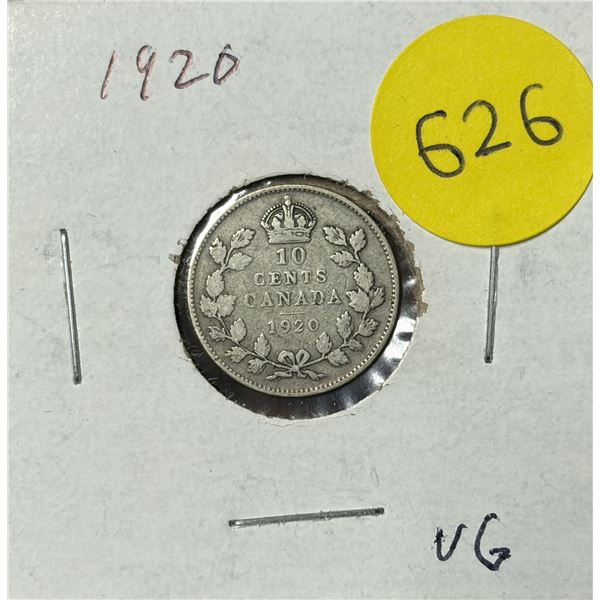 1920 Canada Silver 10 Cents.