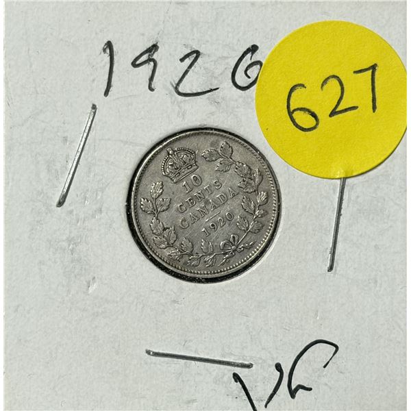 1920 Canada Silver 10 Cents.