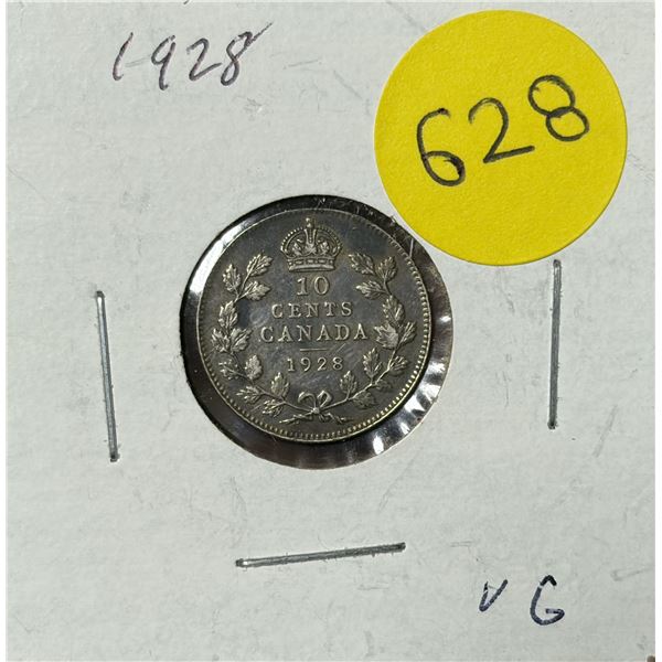 1928 Canada Silver 10 Cents.