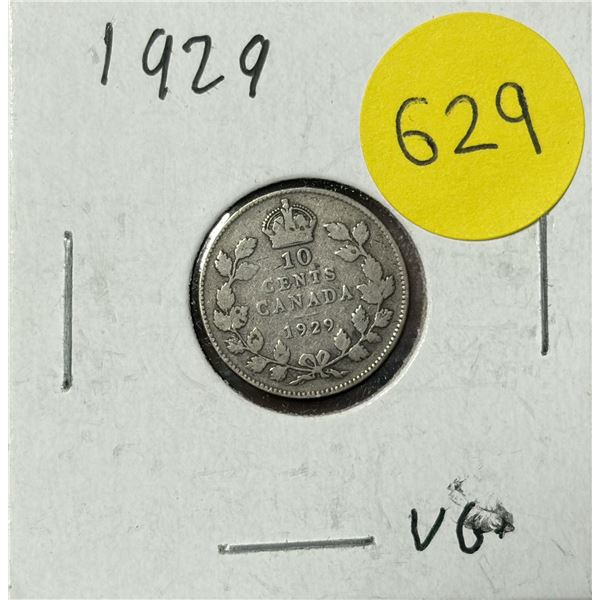 1929 Canada Silver 10 Cents.