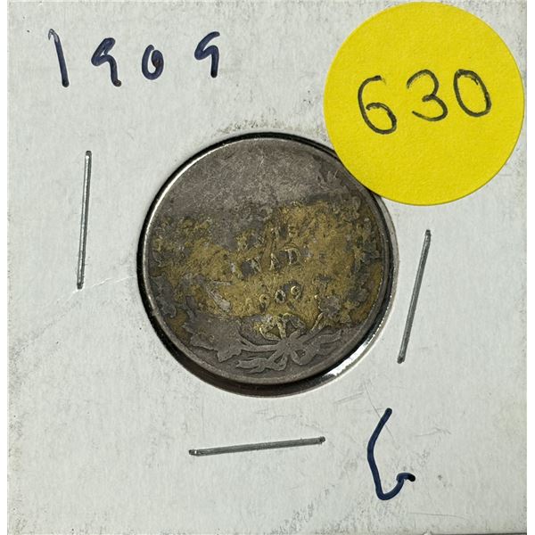 1909 Canada Silver 25 Cents.