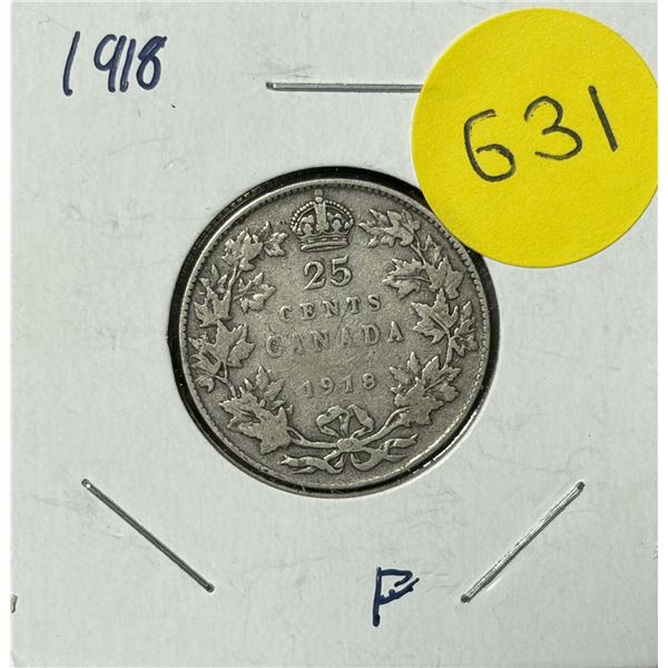 1918 Canada Silver 25 Cents.