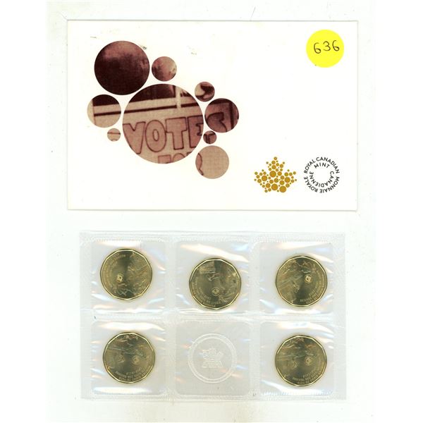 2016 Royal Canadian Mint commemorative coin holder containing five $1 circulation coins celebrating 