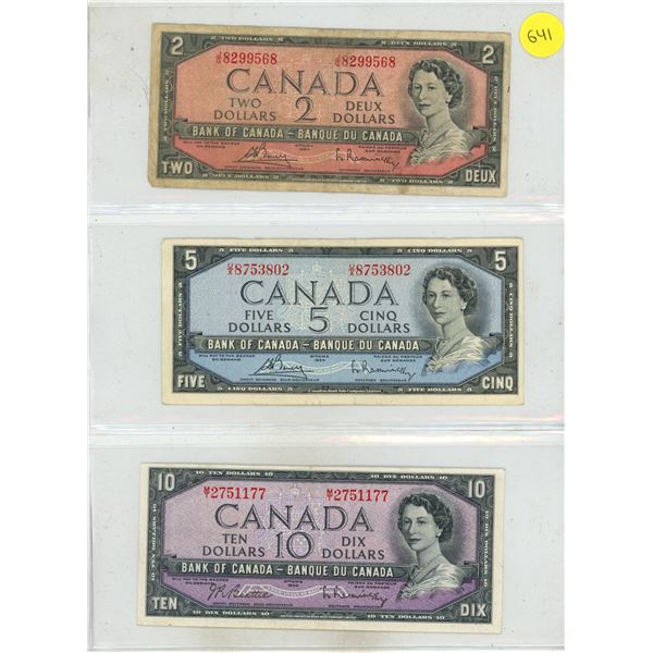 1954 Canada Two, Five and Ten Dollars.