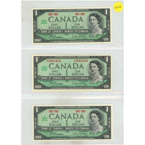 1967 Canada Uncirculated One Dollars.