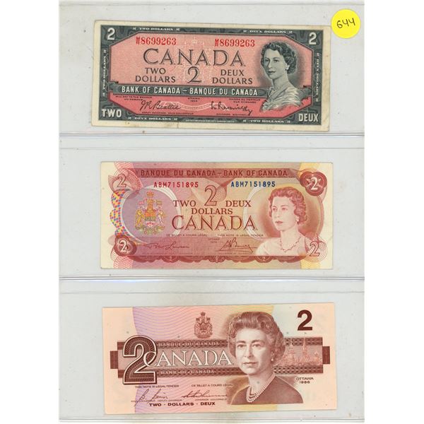 1954, 1974, 1986 Canada Two Dollar.