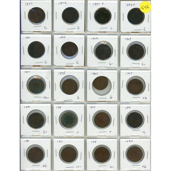 Sheet of Large Canada One Cent Coins. (Total 20 Coins)