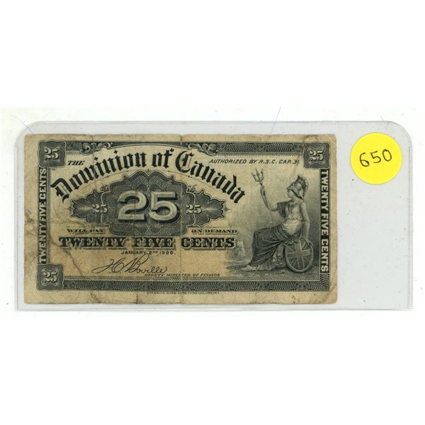 1900 Dominion of Canada 25 Cents Shinplaster.