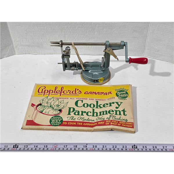 Vintage Apple Peeler, NIB Cookery Parchment Paper