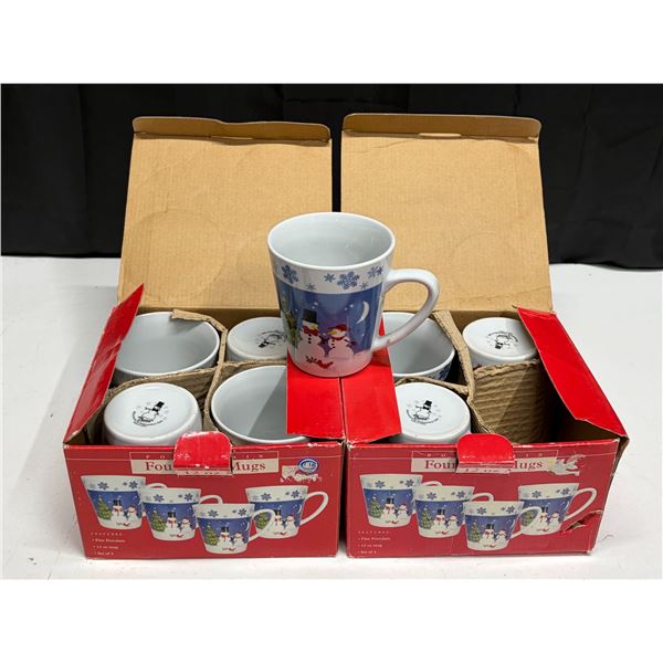 (2) 4pk Sets of 12oz Porcelain Christmas Mugs