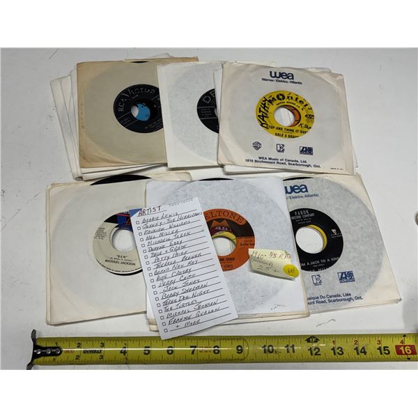 (25+) 45-RPM Vinyl Records, late 50’s & 60’s (artist list in pictures)