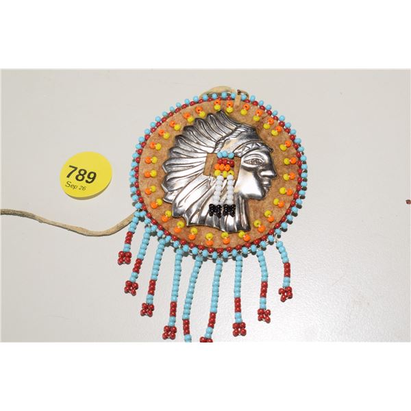 Indigenous Hand Crafted Beaded Leather Medallion