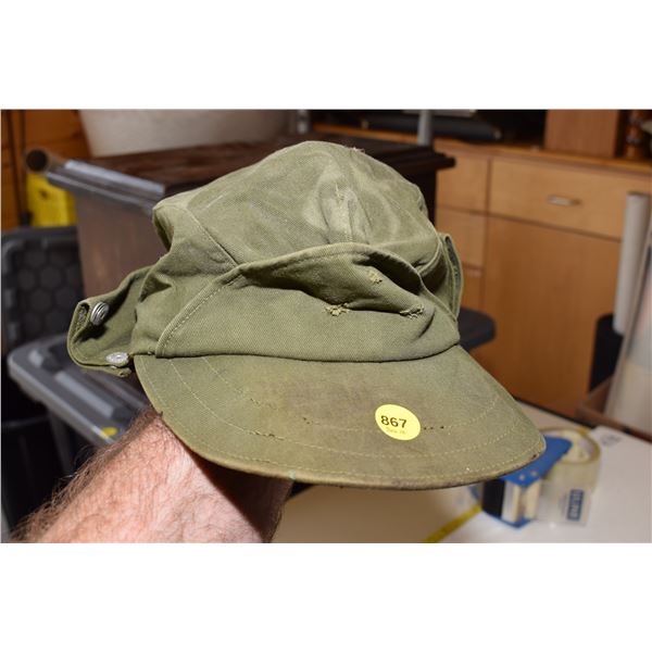 Vintage 1966 Canadian Military OD 7 Cotton Drill Bush Hat Utility Cap - Size 7 ¼